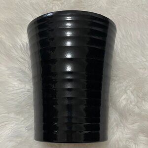 6.5 inch black ceramic planter pot textured horizontal pattern